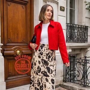 ZARA Red Wool-Blend Cropped Jacket NWT | Structured Collar Coat